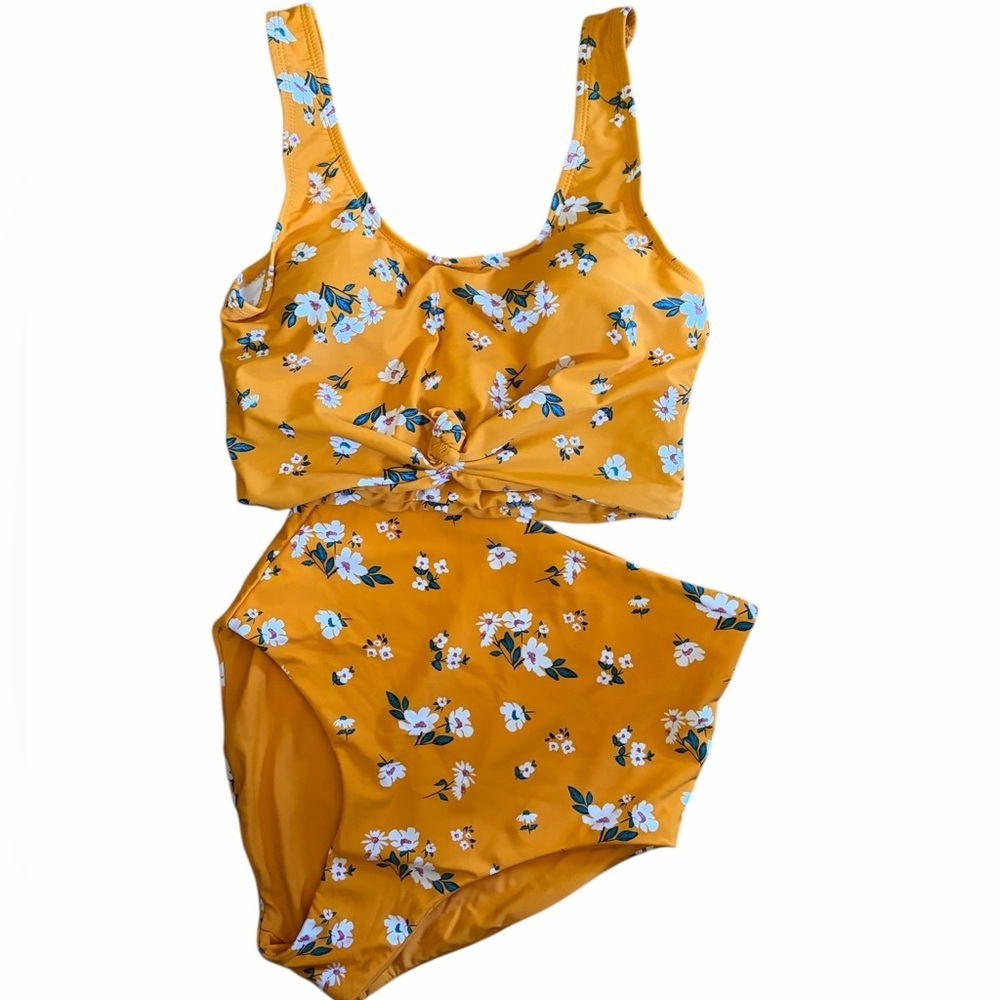 Coral Reef Mustard Yellow Floral Two-Piece Swimsuit